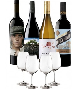 Pack 4 Botellas Vintae (Garnacha Salvaje Del moncayo, Picaro, Lopez de haro cz, Atlantis Treixadura) + 4 Copas.